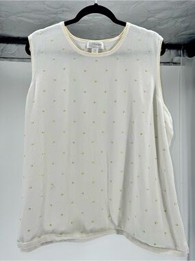 CJ Banks White Tank Top with Yellow Dot Accents 3X